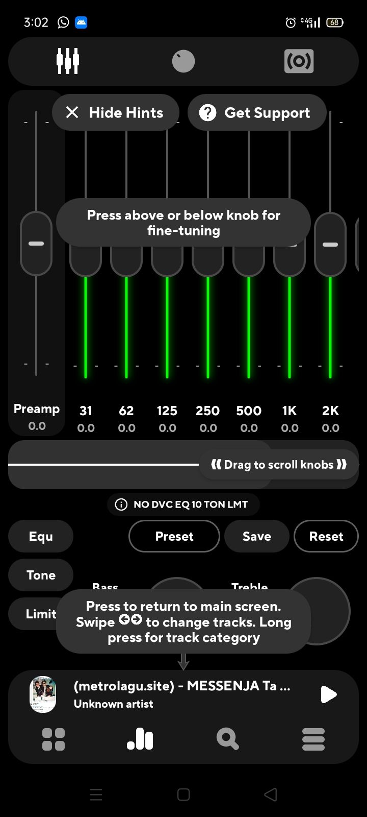 screenshot of poweramp android music player equalizer