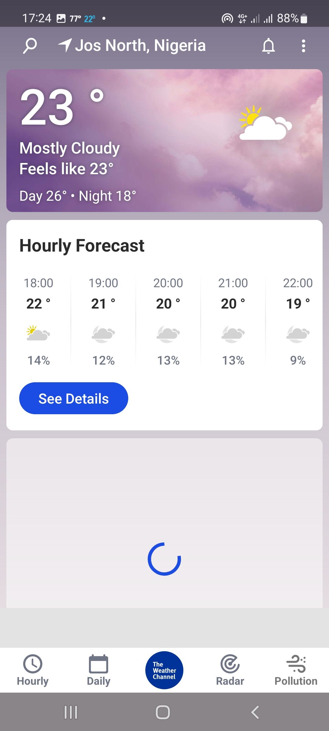 screenshot showing weather channel forecast