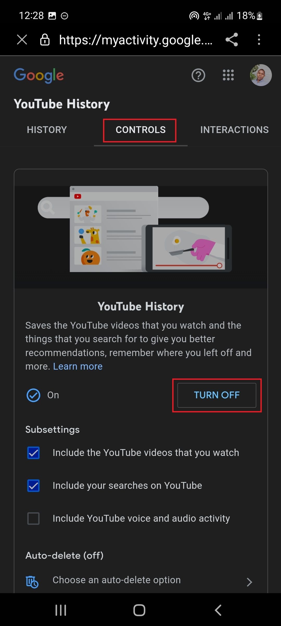 screenshot showing youtube history page