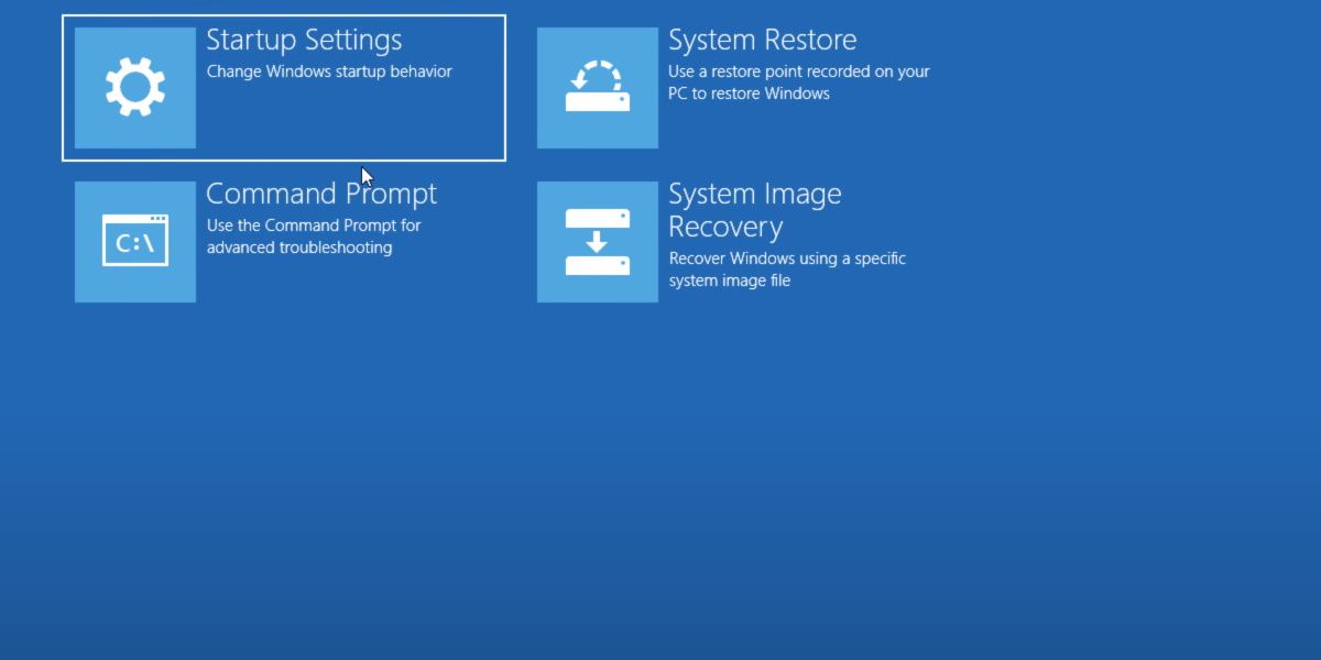 screenshot of recovery environment options