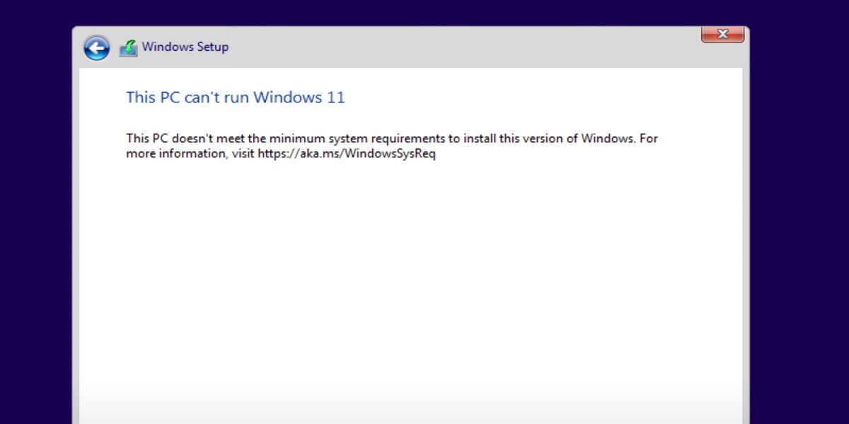 screenshot of windows 11 hardware restriction message