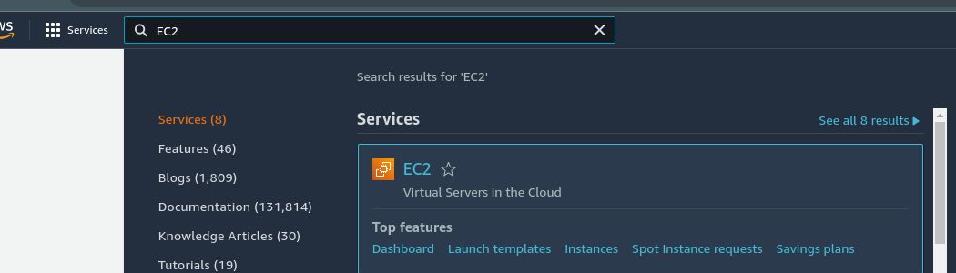 Search for ec2 in the console