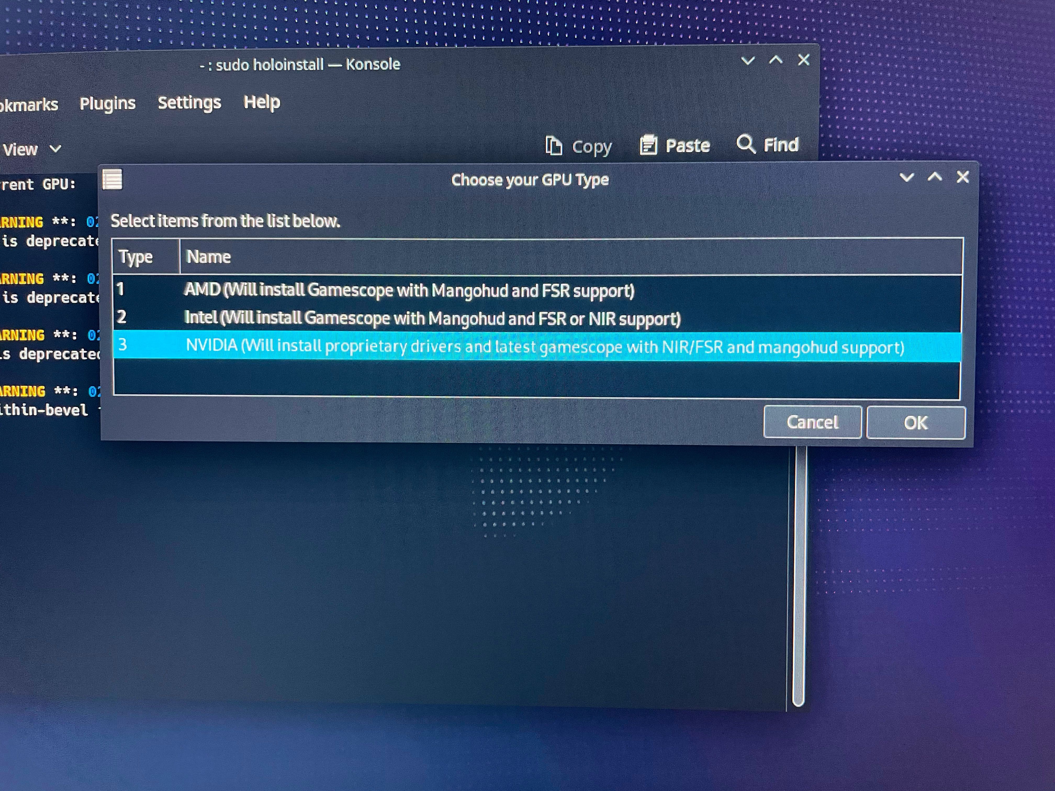 select gpu during steamos install