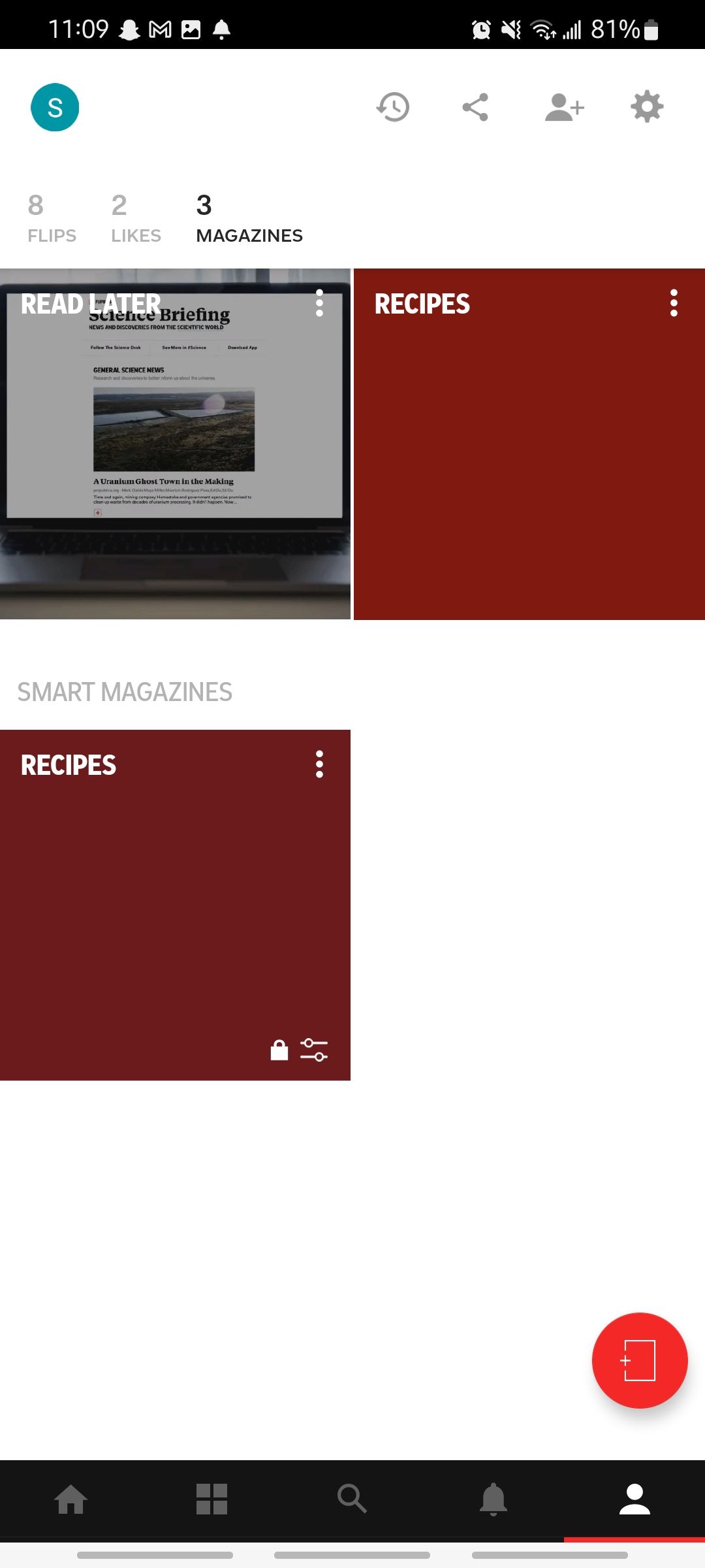 showing my magazines in flipboard app