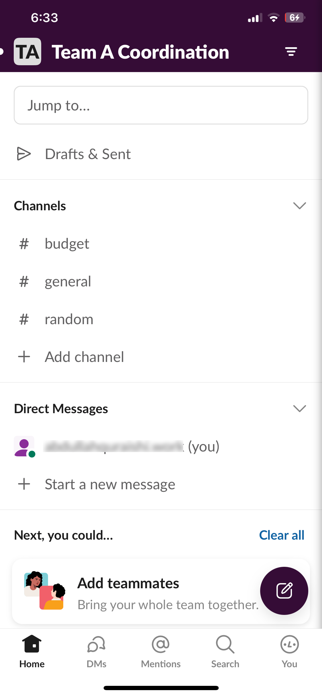 منوی اسلاید در برنامه Slack Messenger برای آیفون