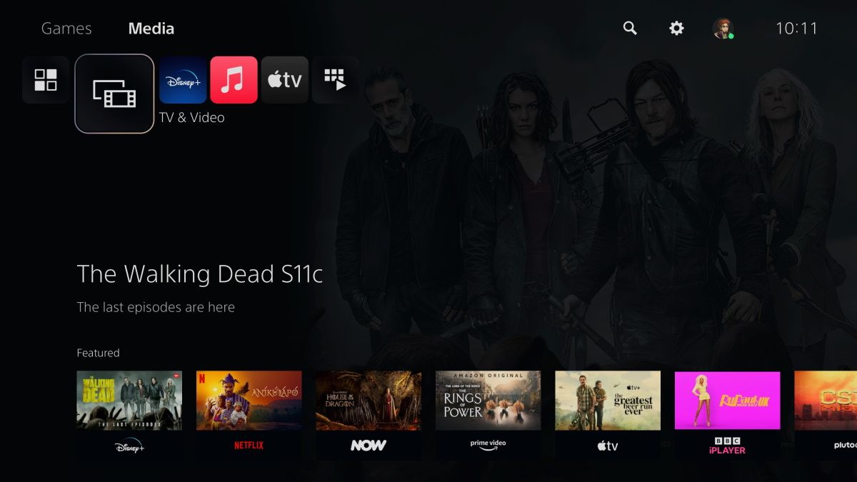 A screenshot showing the PS5's media tab