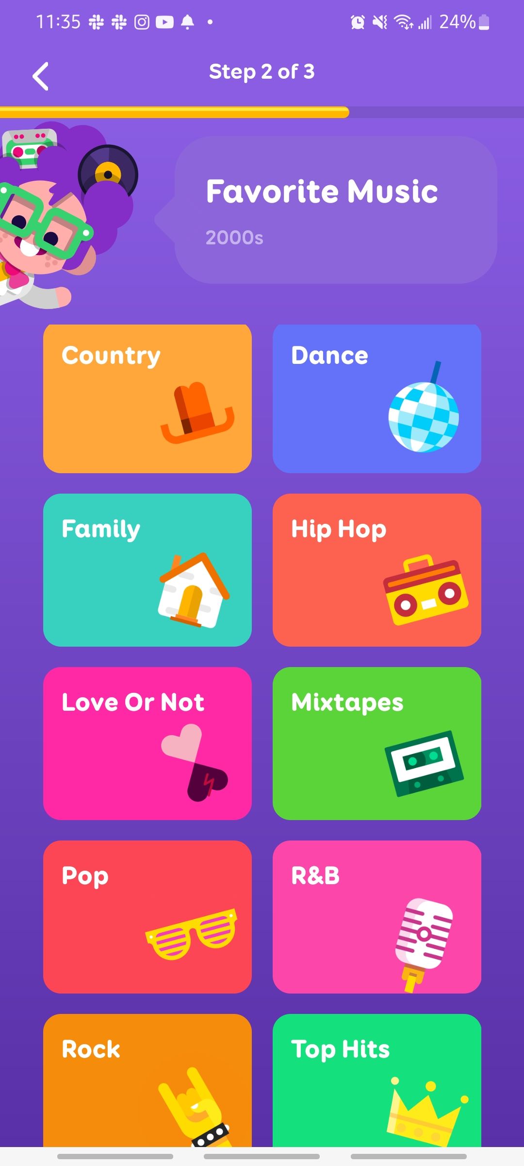 songpop app showing different music categories