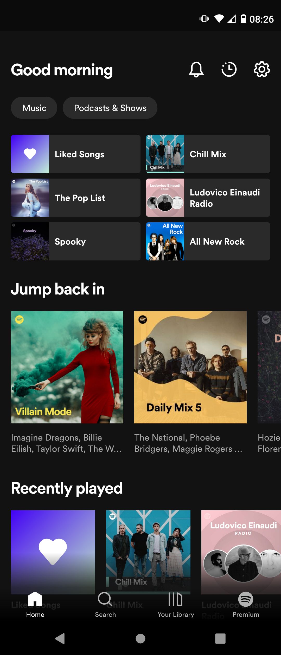Spotify Android App Home Screen