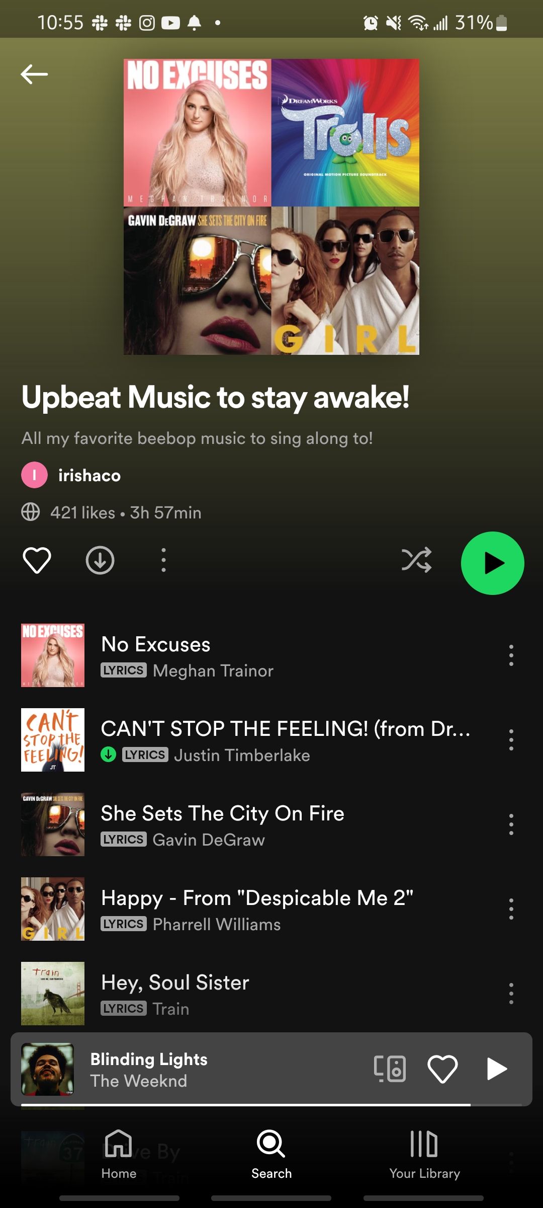 spotify playlist titled upbeat music to stay awake