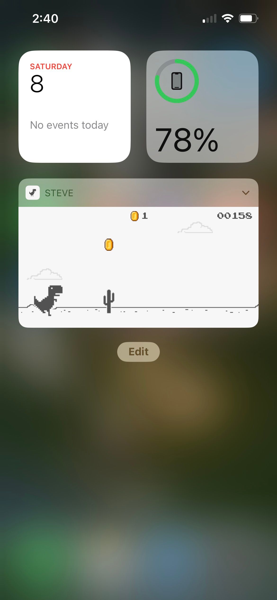 steve dino game widget in iphone today view