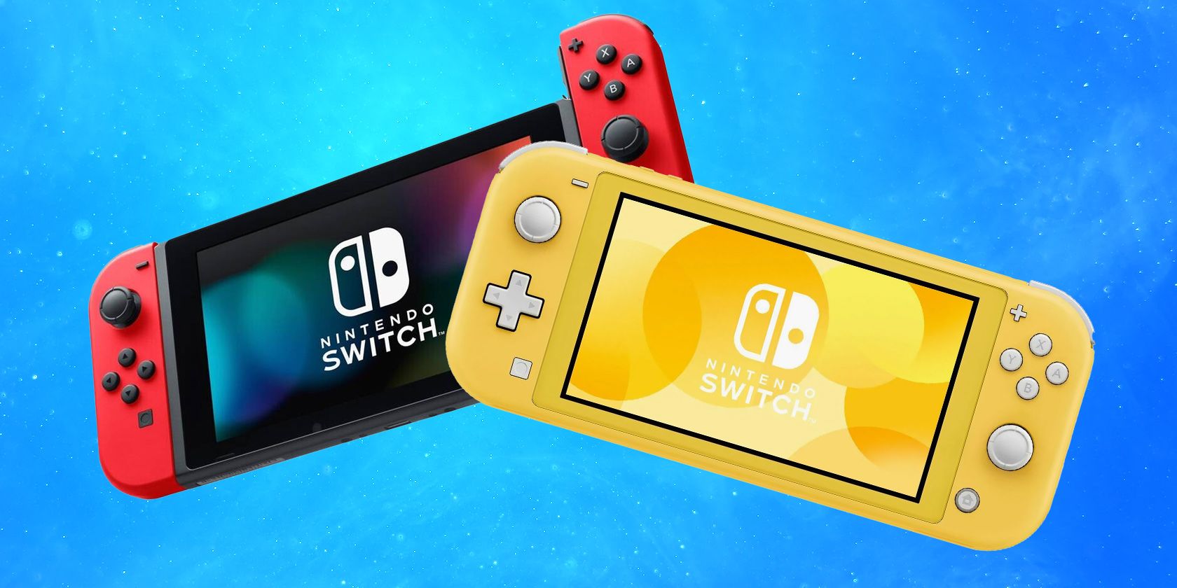 Nintendo Switch and Nintendo Switch lite on blue background 