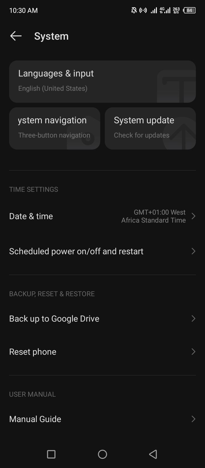 Android System Settings Options