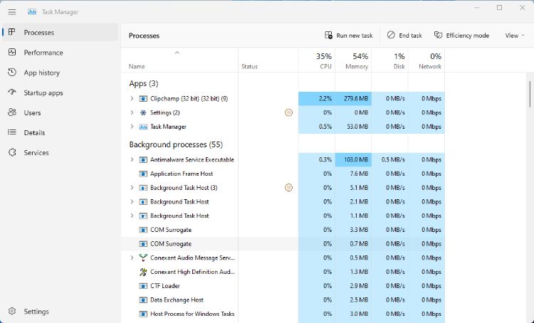 the task manager in Windows 11 22H2