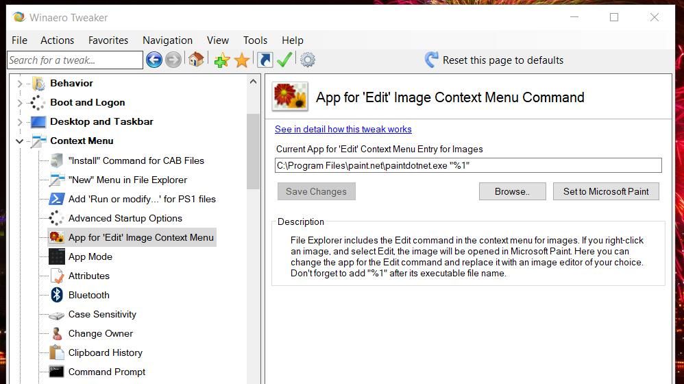 گزینه App for Edit Image Context Menu