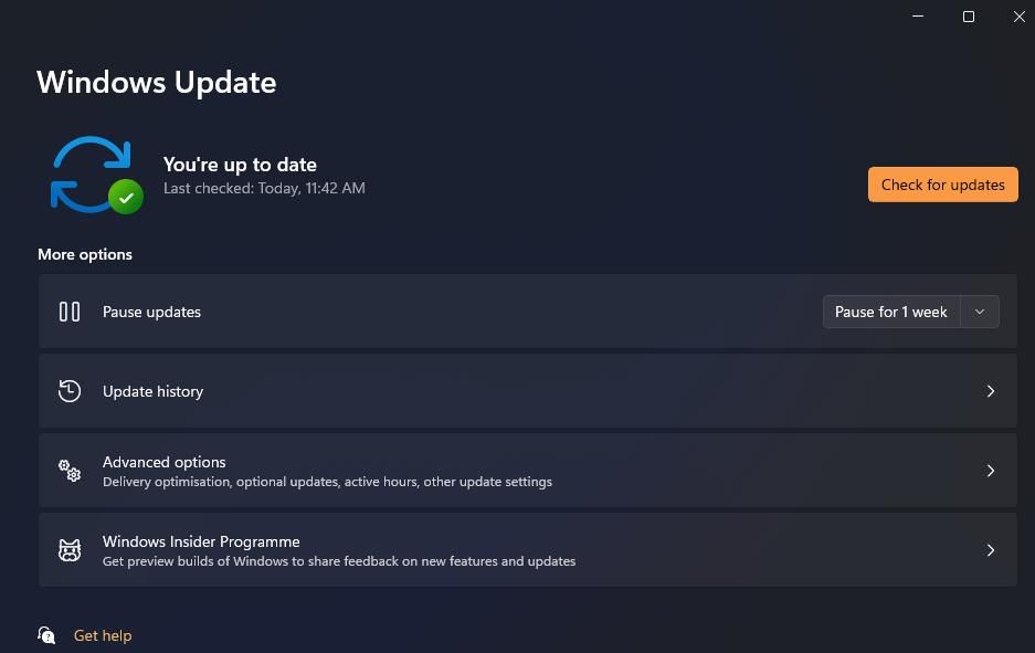 The Check for updates button