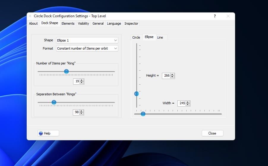 The Dock Shape tab