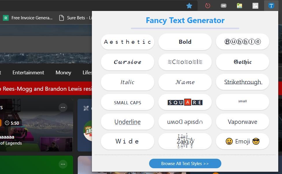 the fancy text generation extension