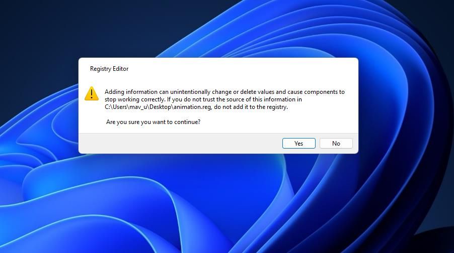 The Registry Editor confirmation prompt