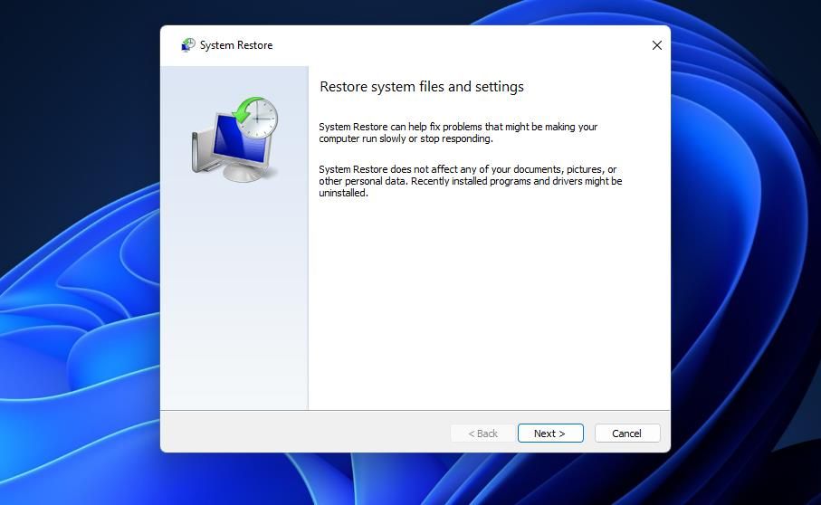 The System Restore tool 