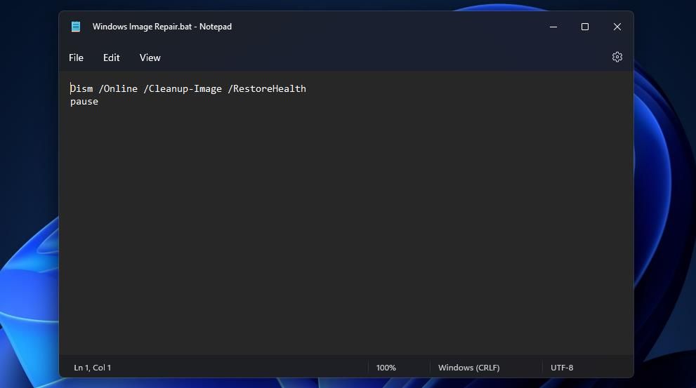 The Windows Image Repair batch file 