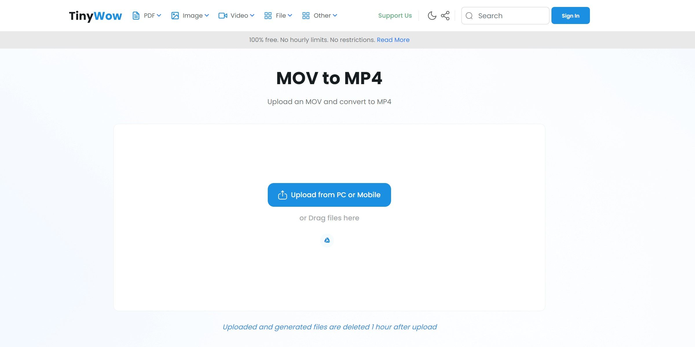 Use TinyWow to Convert MOV to MP4 Files With No Upload Limits