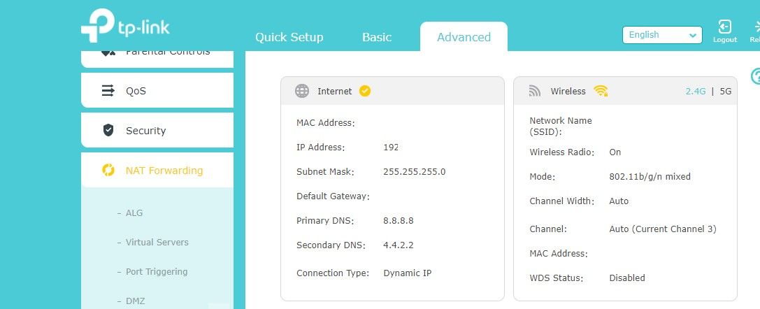 گزینه tp link router nat forwarding برای فعال کردن پورت فوروارد