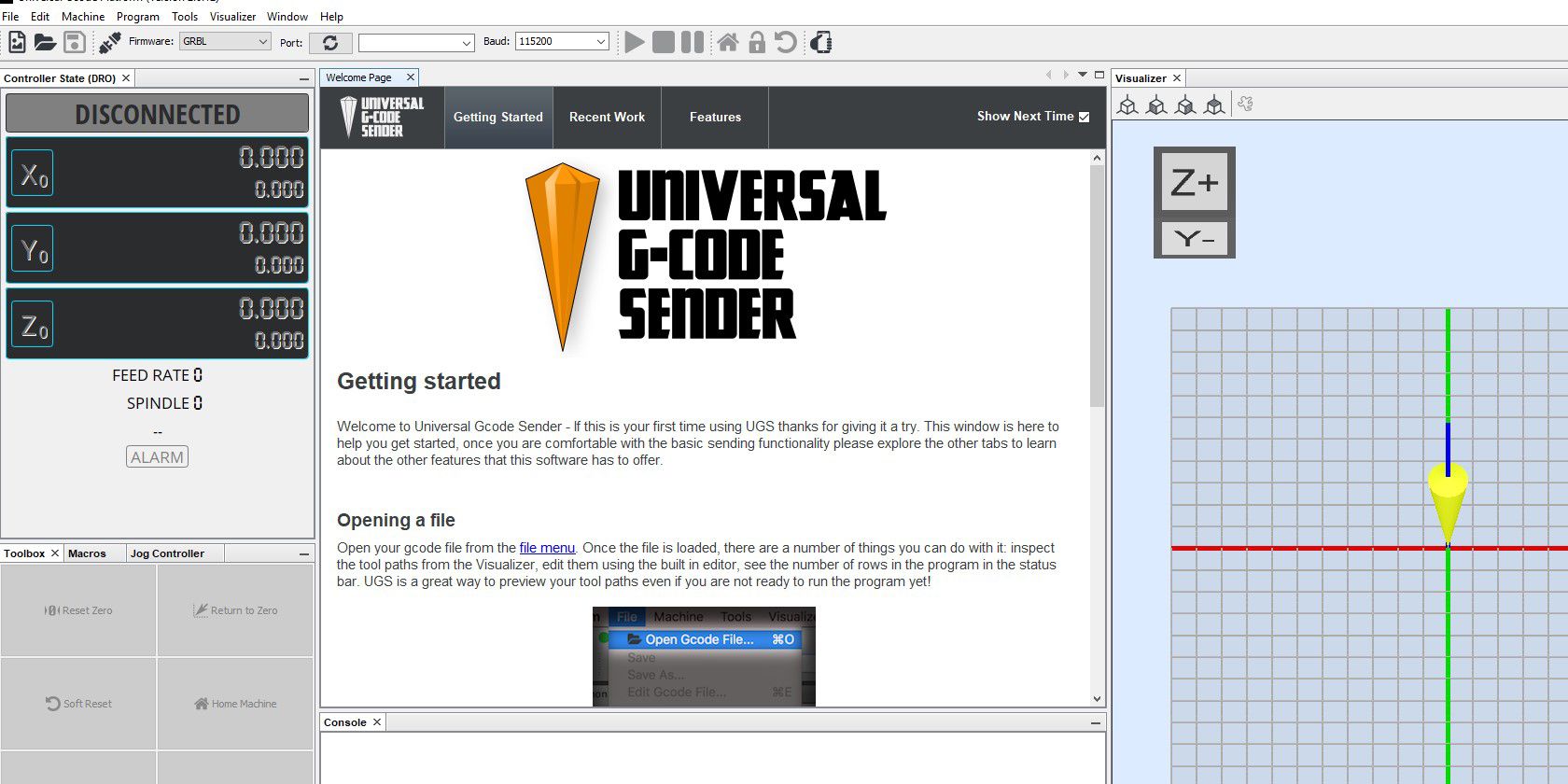 The user interface of Universal G-Code Sender