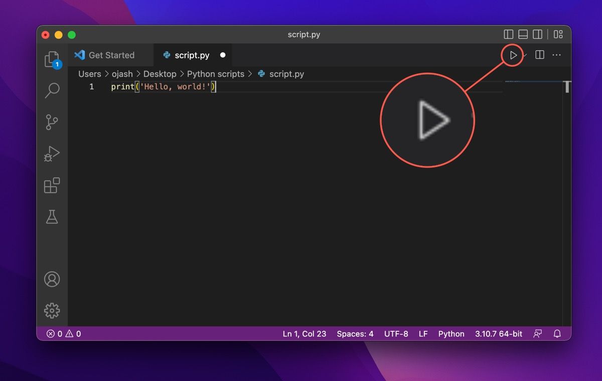 botão de código de execução de código do Visual Studio