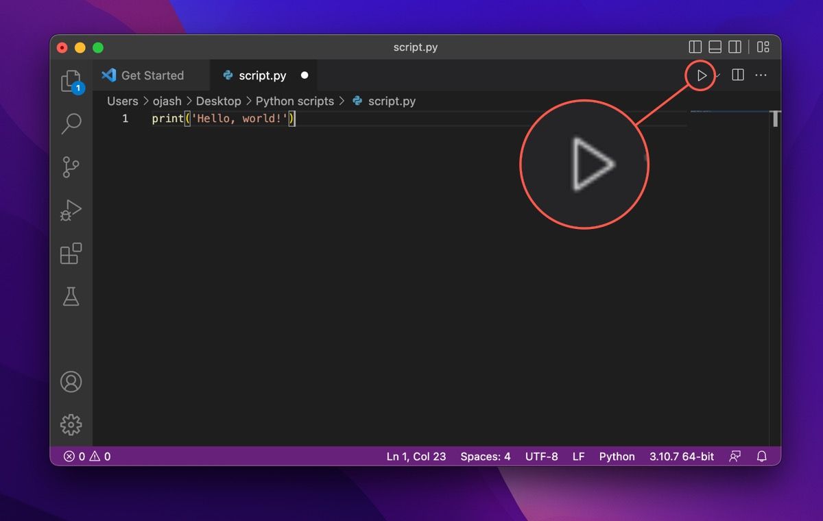 visual studio code run code button