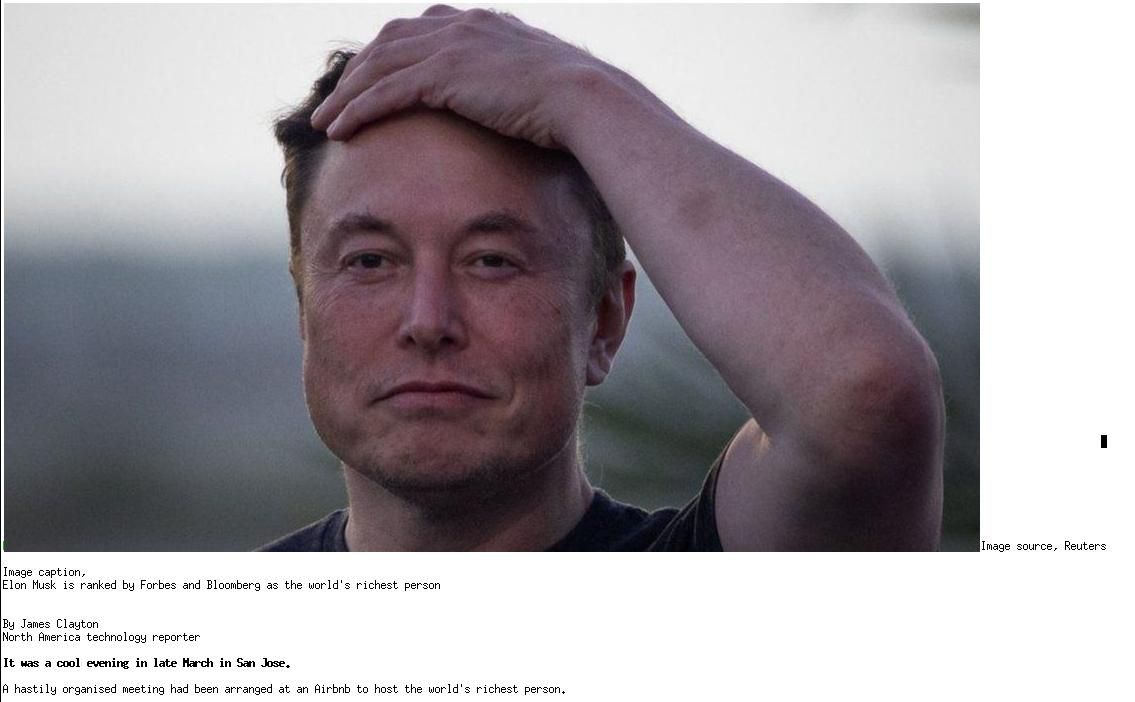 w3m dans xterm montrant une image d'Elon Musk sur la BBC