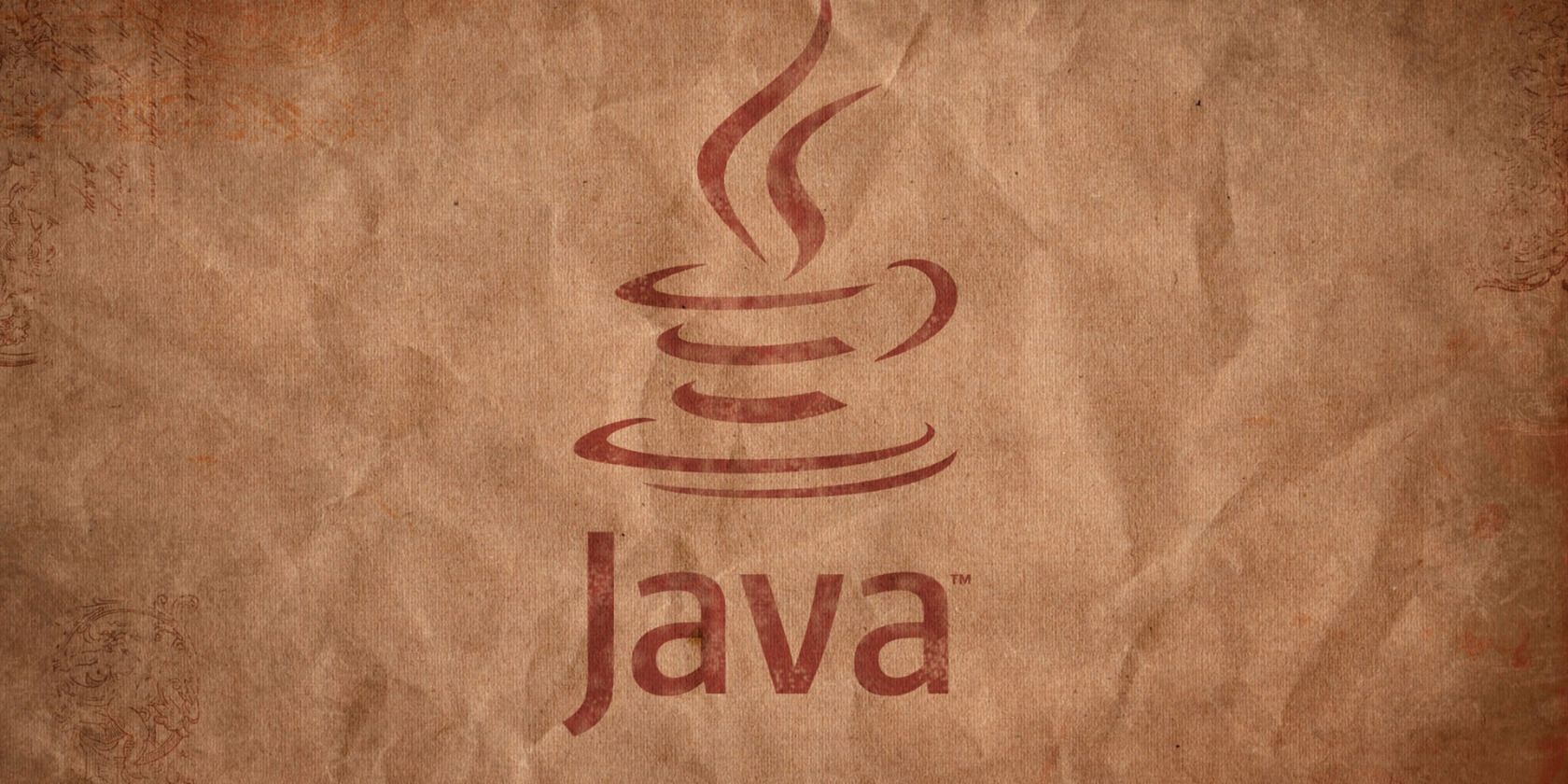 The Java logo sitting on a brown background image with a paper effect.