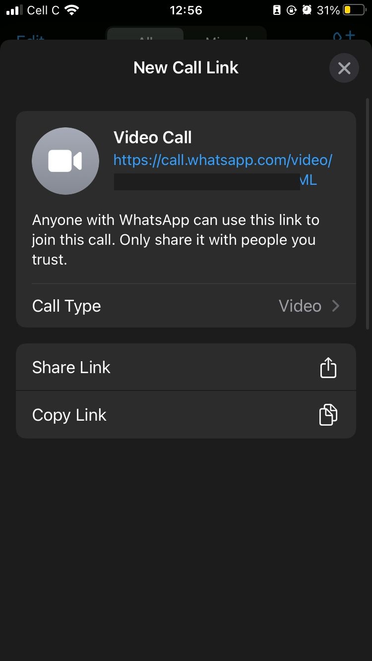 whatsapp call link page in full screen on mobile
