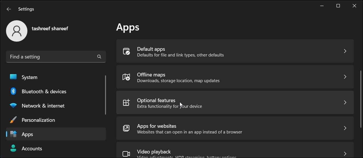 windows 11 apps optional features