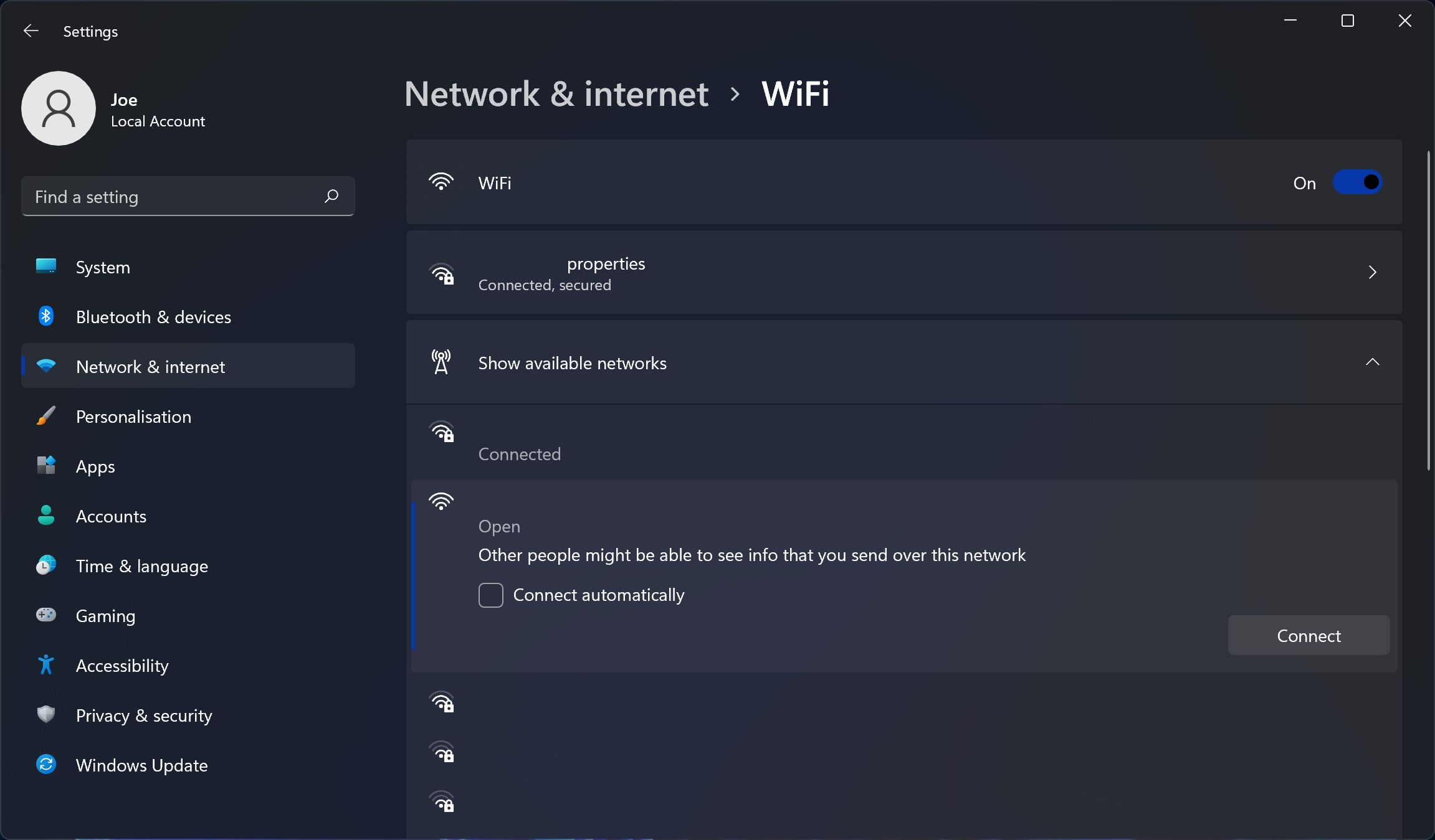 доступные сети Wi-Fi в Windows 11