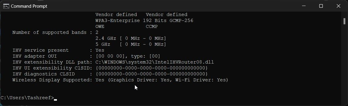 wireles display supported yes command prompt