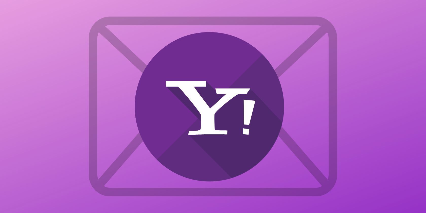 Yahoo logo is seen on a purple background with faded mail symbol