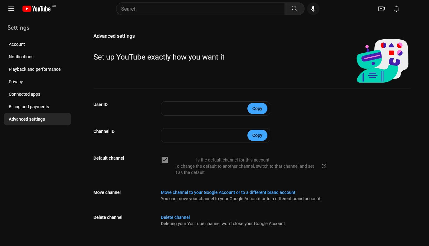 youtube advanced settings