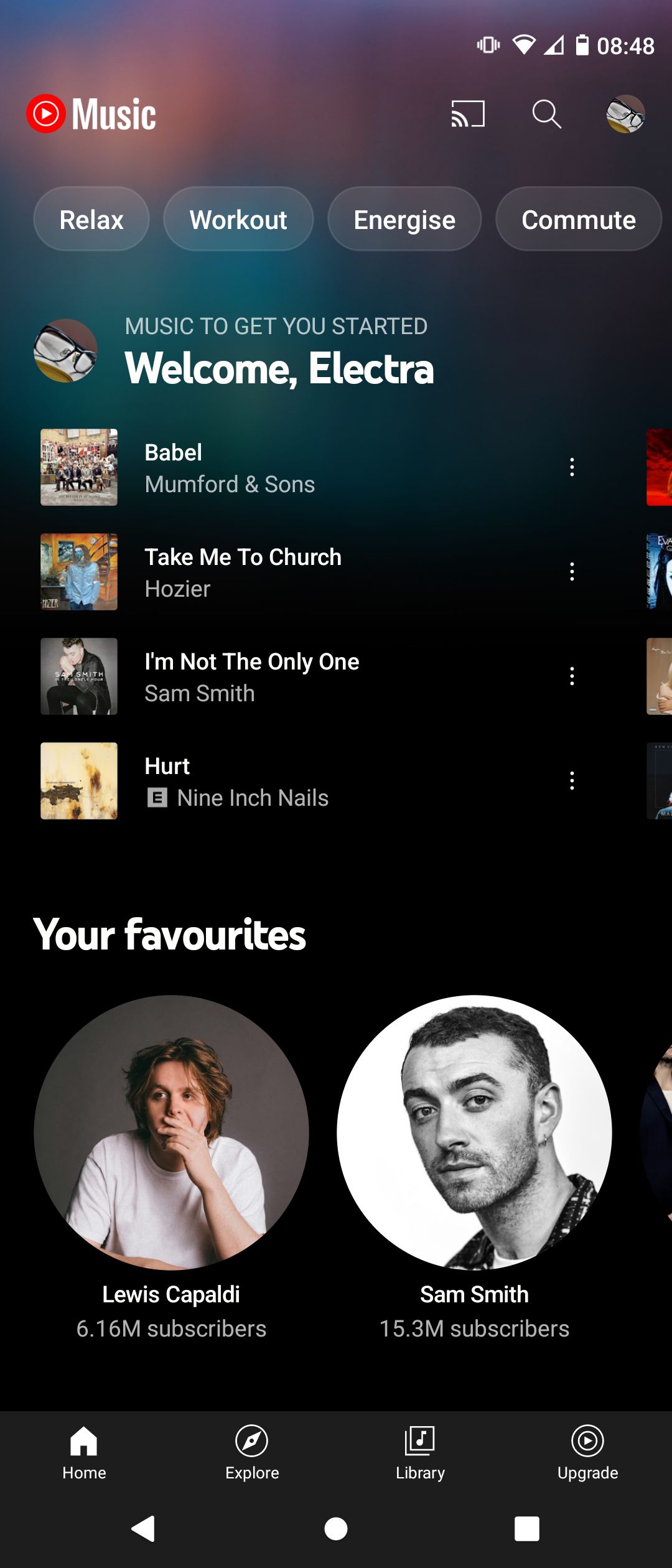 YouTube Music App Home Screen