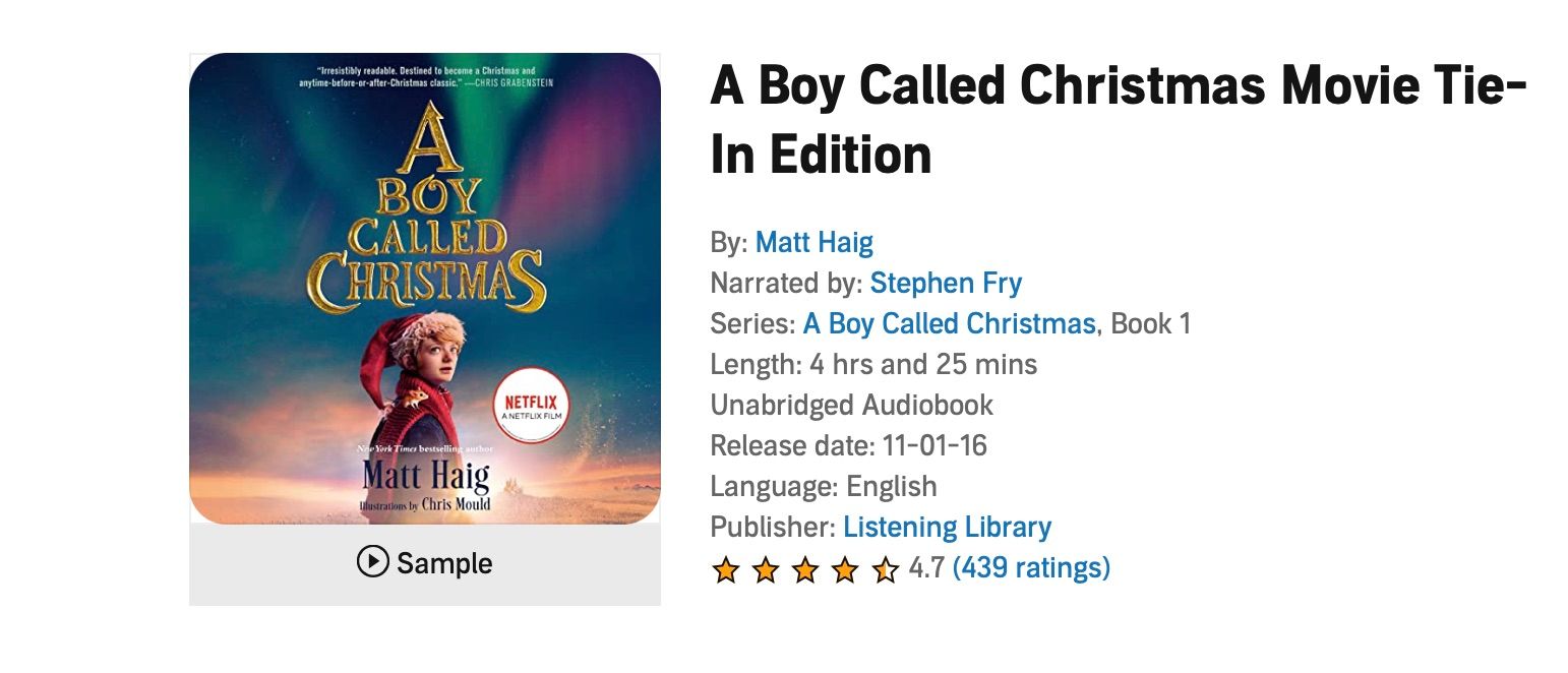 00005 Screenshot showing A Boy Called Christmas Audiobook from Audible