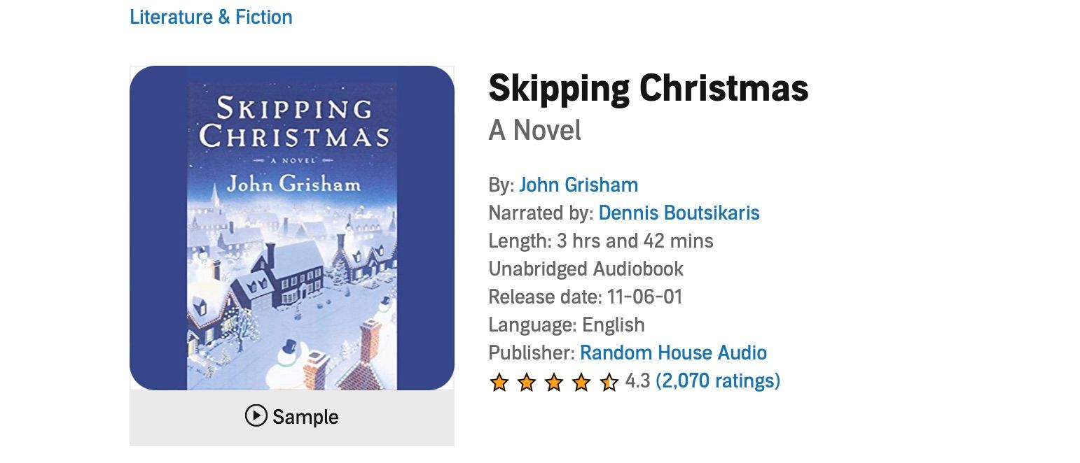 00006 Screenshot showing Skipping Christmas Audiobook from Audible