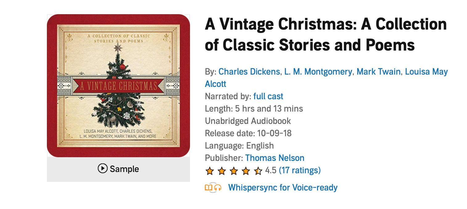 Screenshot showing A Vintage Christmas Audiobook from Audible
