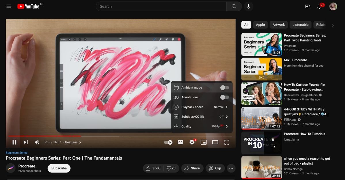 Disabled Ambient mode on YouTube desktop