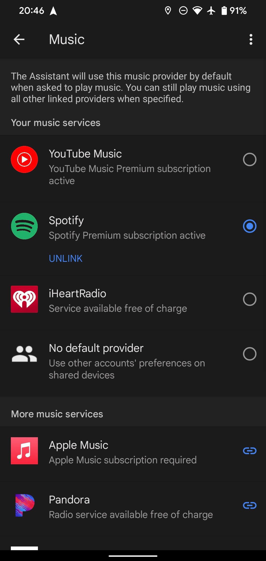 Google Assistant music services