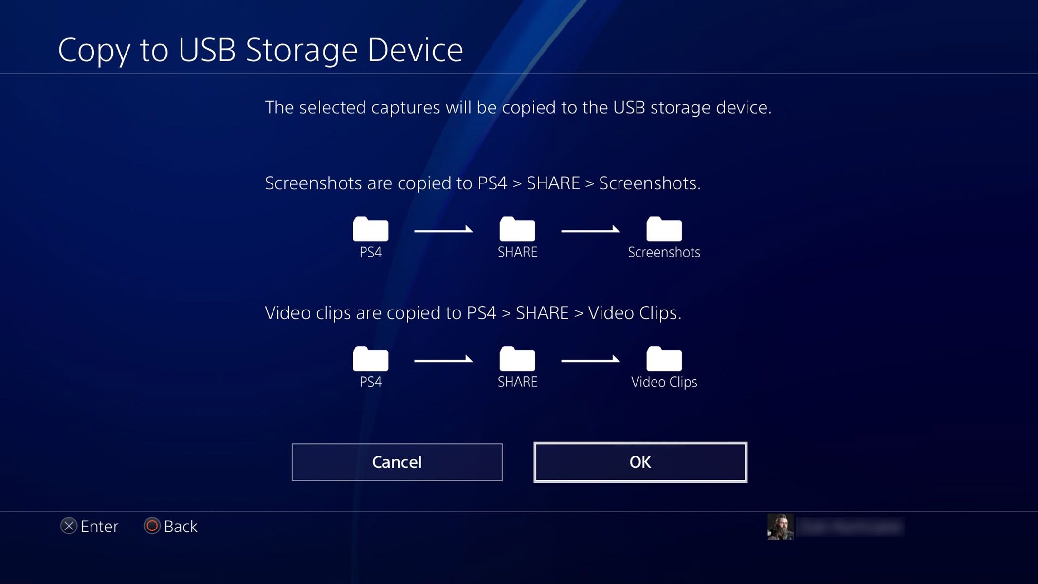 صفحه نمایش مکان ذخیره USB PS4