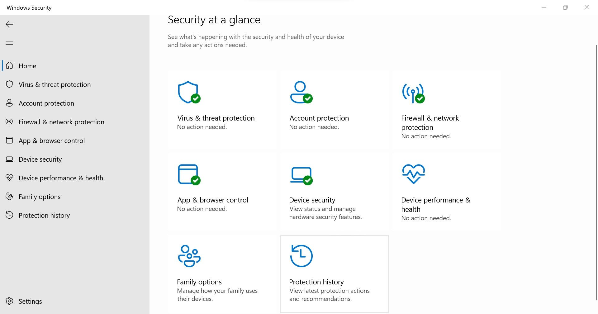 Opening Protection History in the Windows Security App