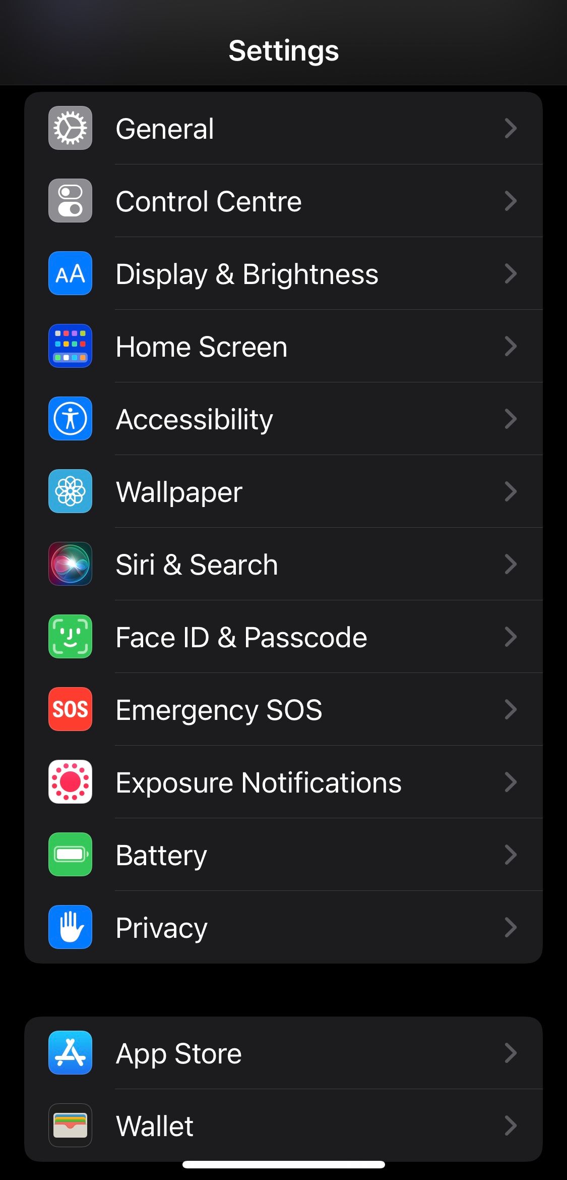 Clicar na opção de exibição e brilho no aplicativo de configurações para iOS