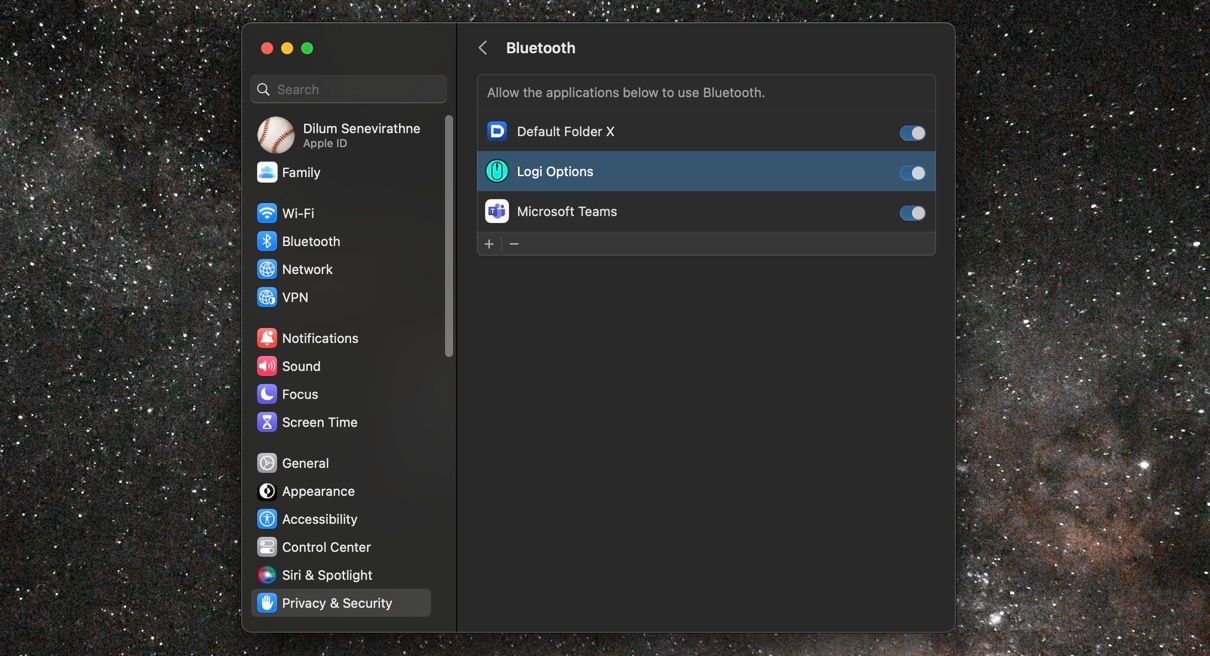Privacy and security permissions screen in macOS.