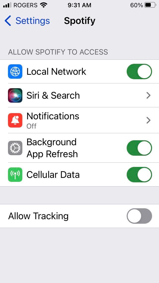 Screenshot of iOS settings showing mobile data on