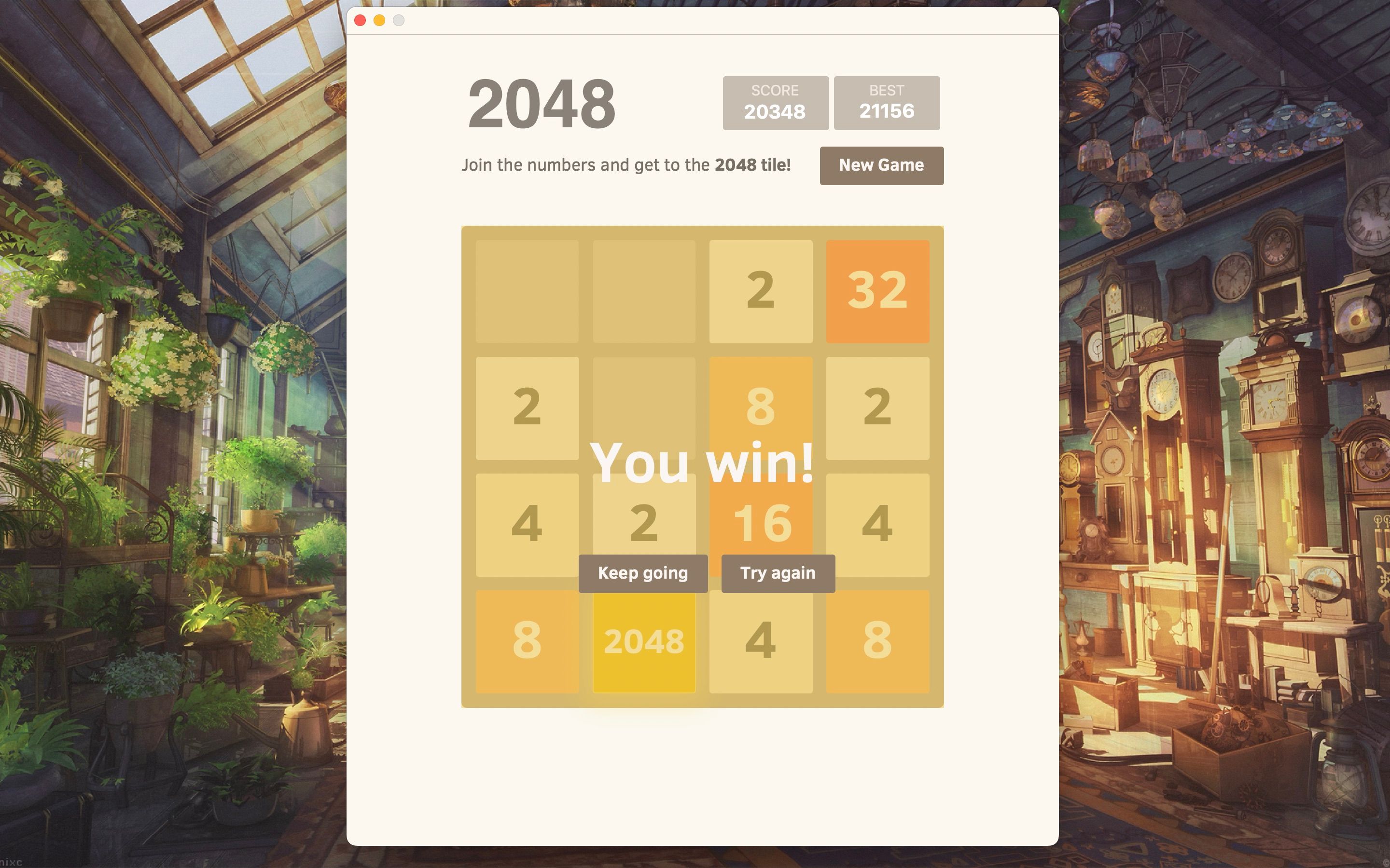Tangkapan layar permainan puzzle 2048 dengan Anda menang!