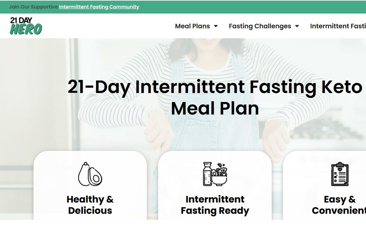Meal plan options on the 21-day hero website
